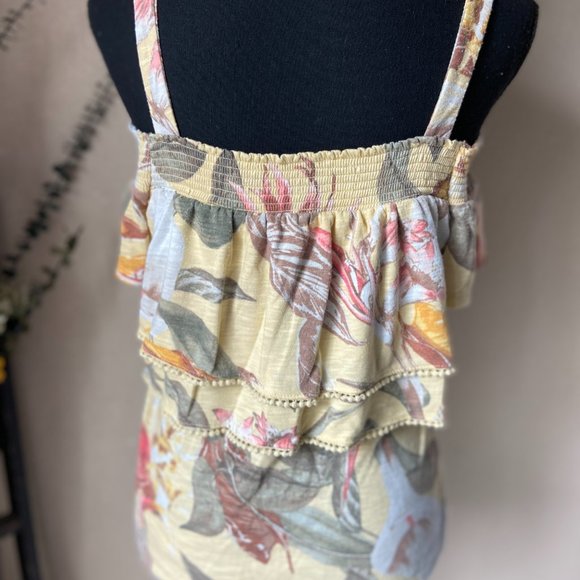 WHBM White House Black Market Pastel Yellow Floral Cold Shoulder Top XS - Picture 4 of 7